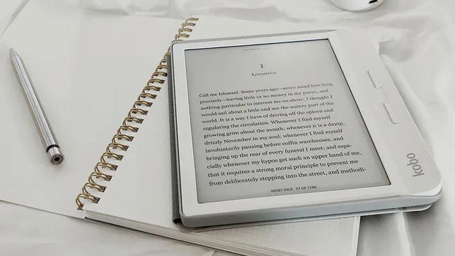 E-Reader, Block und Stift